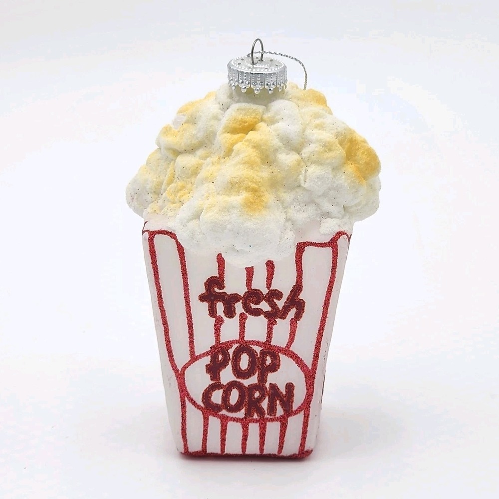 Large Blown Glass Christmas Tree Ornament Fresh Movie Popcorn 5.5" Red and White - Picture 2 of 7